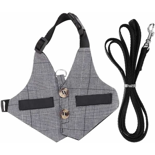 Rabbit Harness and Belt Set, Breathable Soft Rabbit Harness with Leash Gentleman Style for Rabbit Kitten Small Animals Jogging (M)