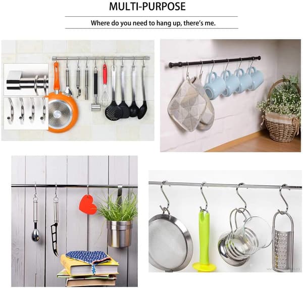 Set med 20 multifunktionella S-krokar, S-formade krokar i 304 rostfritt stål för badrum, sovrum, kontor, kök
