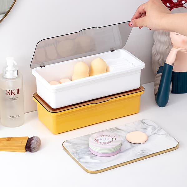 Makeup Brush Storage Box with Dust Cover, Egg-shaped, for Eye Makeup, Travel