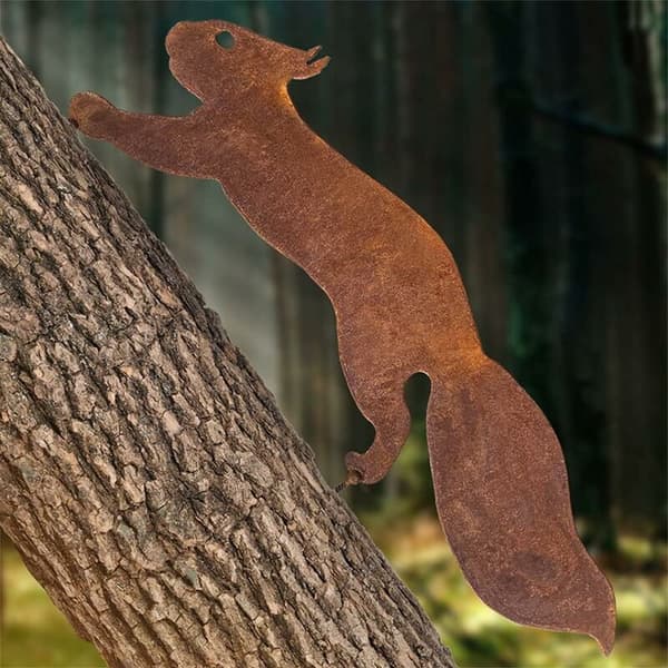 Metalt havepynt egern 30cm naturlig rustpatina