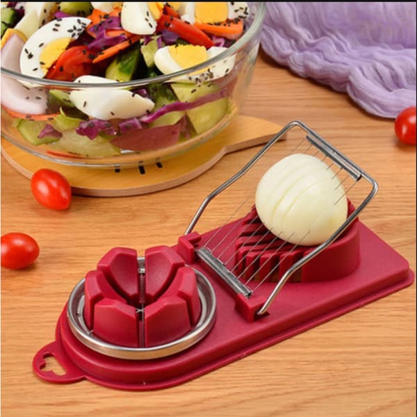 (Red Wine) Multifunctional Stainless Steel Egg Slicer for 2 Slices