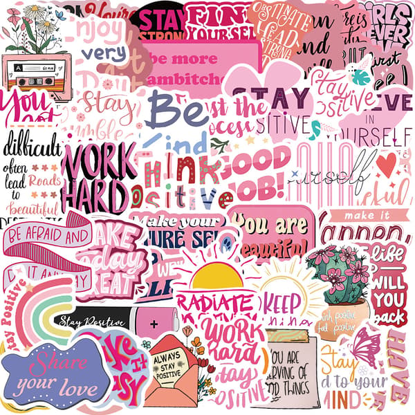 50 High-Quality Pink Inspirational Phrase Stickers