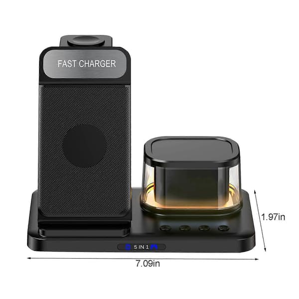 Wireless Charging Station with Digital Alarm Clock, Multi-Device Charging Station, 15W Wireless Charger, Stand for IOS and Android