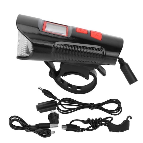 Waterproof Bicycle Headlight with Horn, Computer, USB Rechargeable for Night Riding, Red