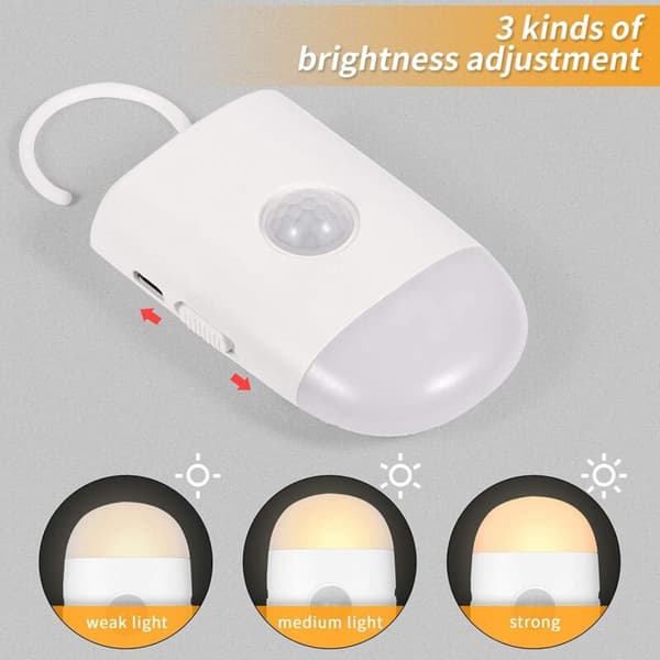 LED-nattlys med bevegelsessensor, (1 stk) USB-oppladbart nattlys, lyssensor nattlys, garderobelys