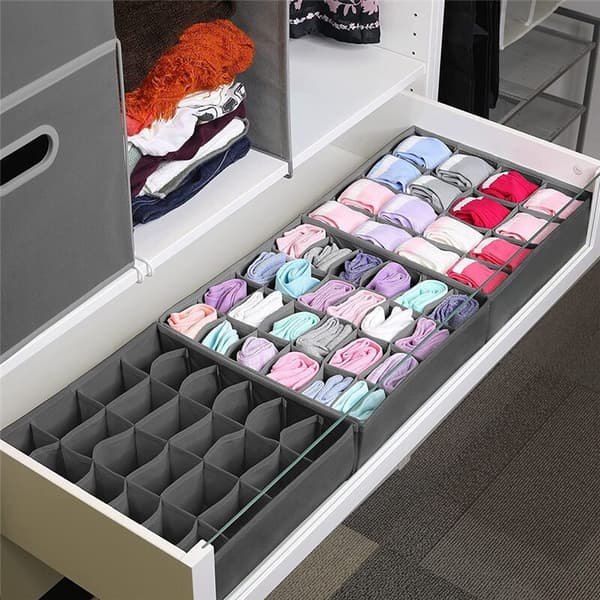 Storage Boxes for Socks and Small Accessories, 24 Foldable Drawer Cabinet and Drawer Control System for Socks