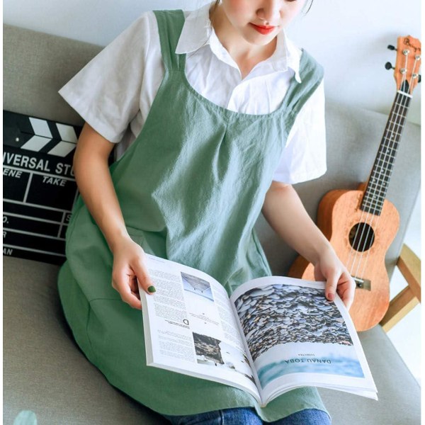 Japanskt linnekors Baksida Köksmatlagningsförkläden för kvinnor med fickor Söt för bakning Måla Trädgårdsarbete Rengöring Grå