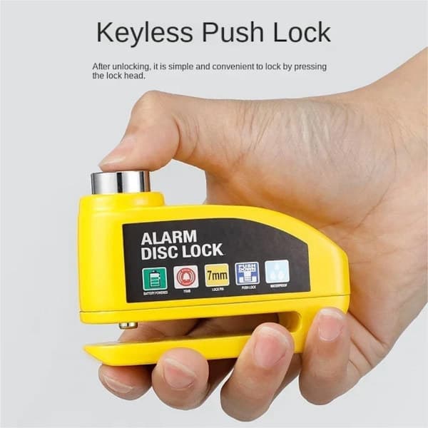 Disc Brake Lock with Alarm, Disc Lock with Alarm, with Reminder Cable, 7mm, Motorcycle Lock, Scooter Lock