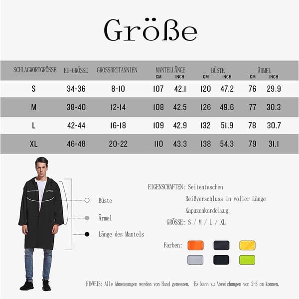 Raincoat Waterproof Rain Jacket Reusable Rainwear KLB