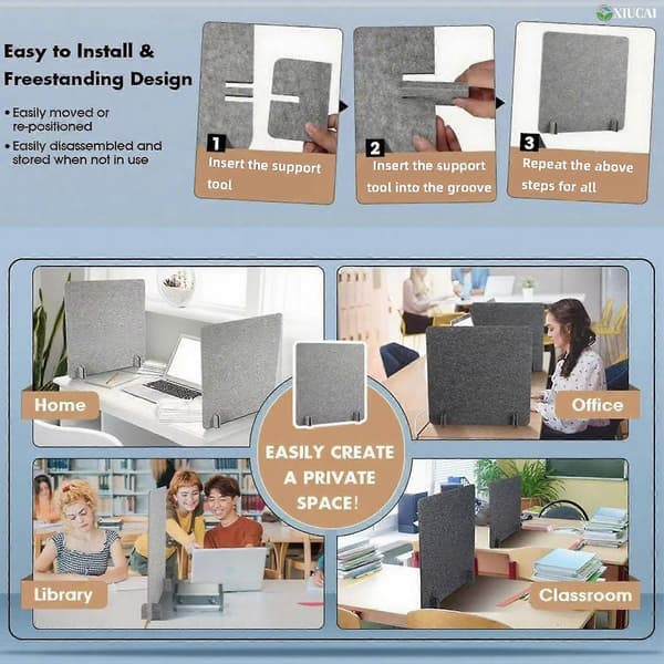 Privacy Screen 40x40cm Light Grey Sneeze Guard Panel with Stable Base for Desk and Office