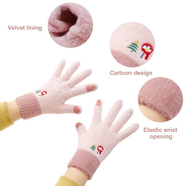 Vinterhansker for kvinner, varme hansker, damehansker i strikket materiale, rosa KLB