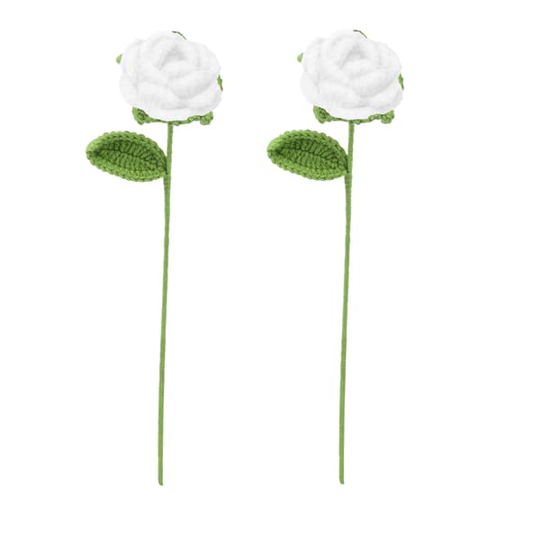 (Rosvit) 2 stk. håndvevde ferdige buketter melk bomull rose kunstig blomst