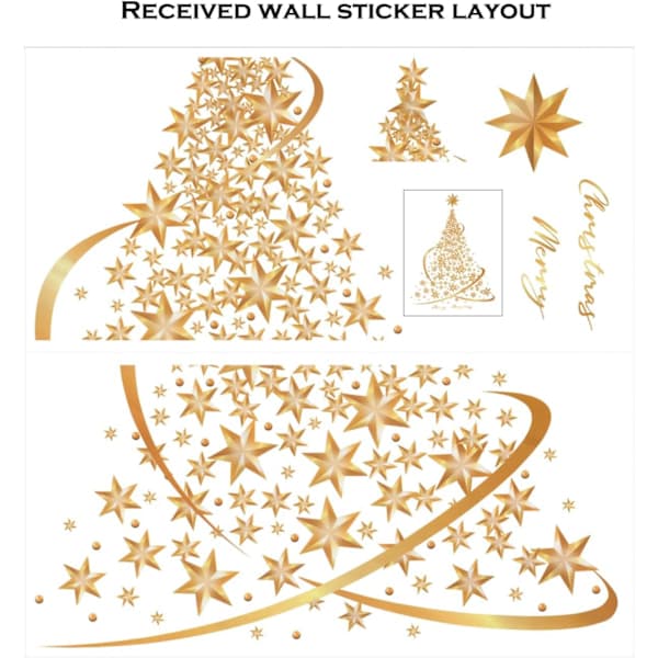 Golden Christmas Tree Glass Window Decals, Large DIY Static Wall Window Door Mural Display Decal Stickers (1 Pack)