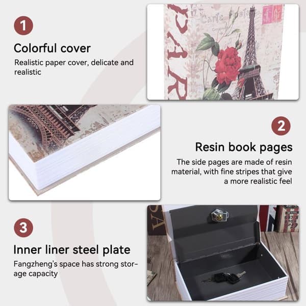 Book Safe with Key Lock, Small Book Safe, Portable Metal Book Safe, Book Safe