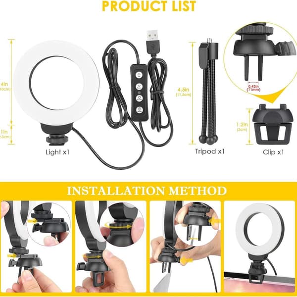 4-inch Laptop Ring Light with Stand Conference Lighting KLB
