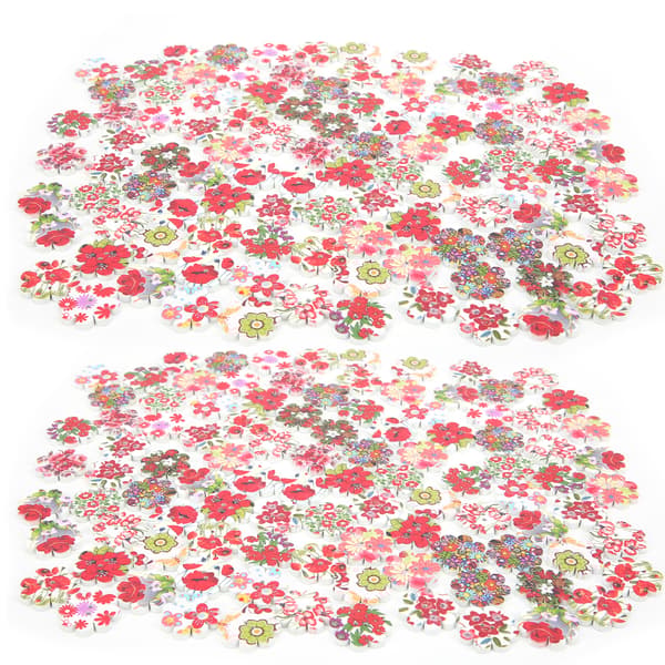 200 stk. malte blomsterknapper i tre, blandede DIY-sytilbehør med 2 hull, 20 mm