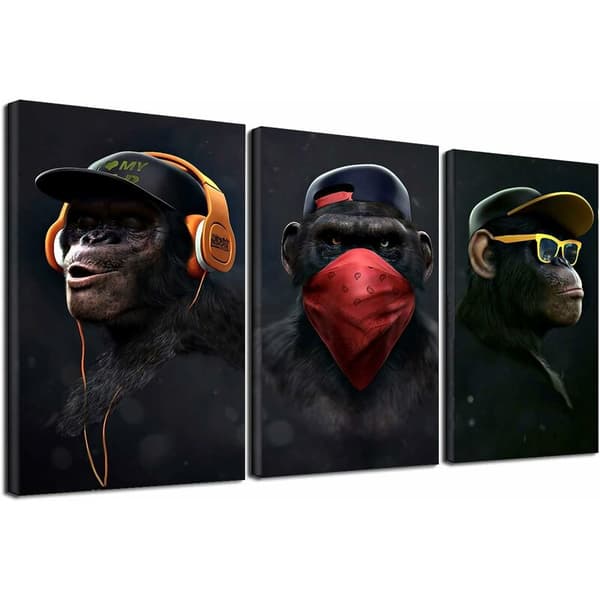 Wise Monkeys Canvasväggkonst - Modern heminredning - 30 x 50 cm, 3 delar