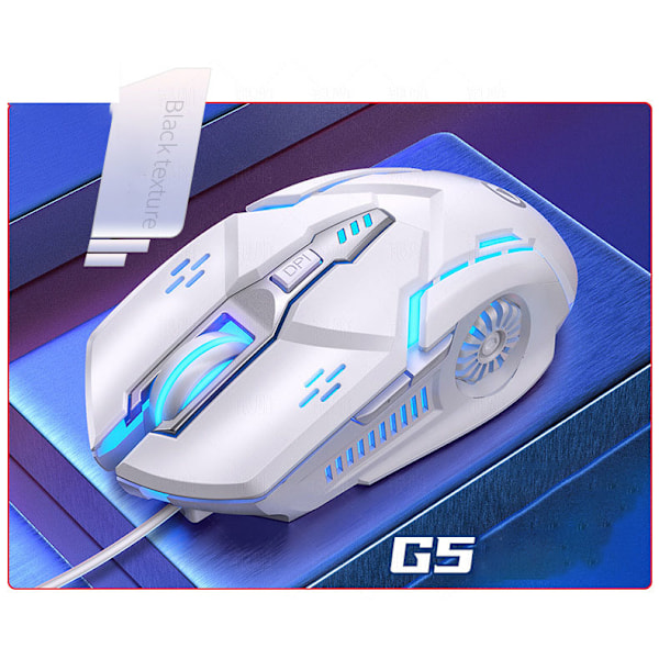 G5 kablet mus lysende spill e-sport mekanisk stille White