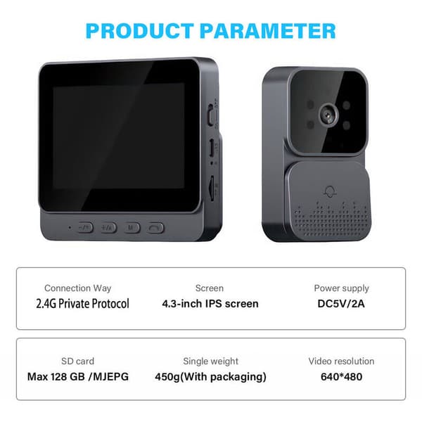 Video Dørklokke 4.3 tommer IPS Skærm Video Intercom System Tovejs Stemmekald Nattesyn..