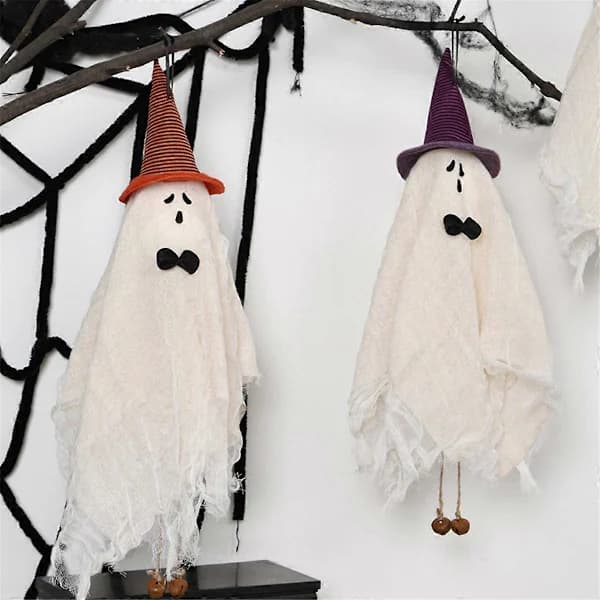 1 pc Halloween Hanging Ghosts with Purple Witch Hat Decorations_tfrf