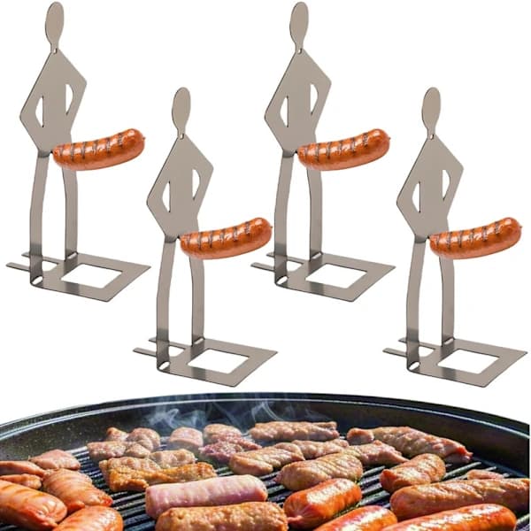 Pølseholderstativ, gjenbrukbart pølsegrillstativ i 304 rustfritt stål for grillfester og spøkegaver, 4 stk 4PCS 4PCS