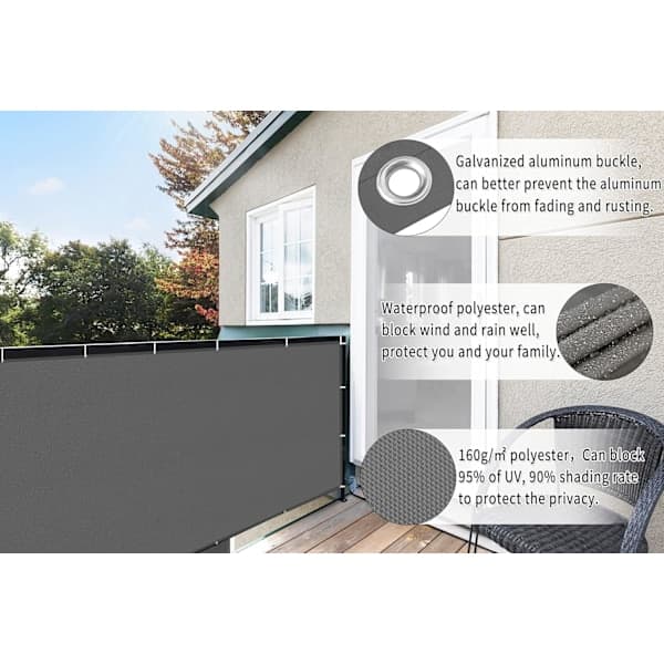 SHADE Balkongskydd Insynsskydd 90x300cm Grå Insynsskydd 100% Polyester (160g/㎡) UV-skydd Ogenomskinlig