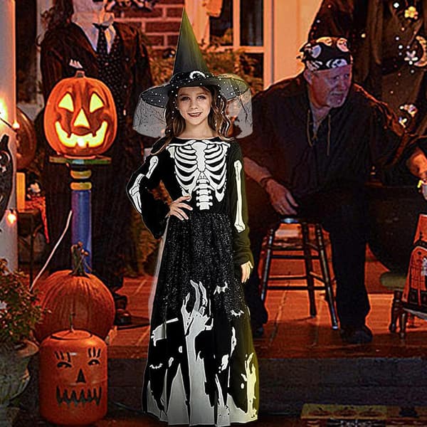 Halloween-kostym, häxkostym, skräck, lysande, storlek gul (S) - Gelb (S)