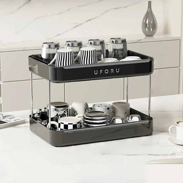 Double-Layer Desktop Storage Rack, Multifunctional Cup Holder with Drain Tray, Saves Space in Kitchen, Home, and Office Ankola Red