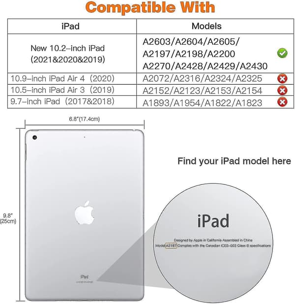 Wekity Ipad 10.2 Cover til Ipad 9. generation 2021 Blød Mat Bagside Slankt Cover med Stativ, Automatisk Vågn/Sov