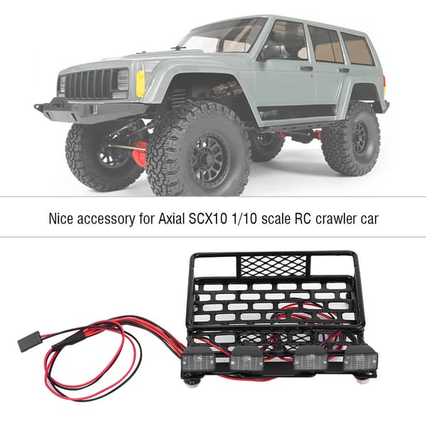 Small Size Roof Rack with LED Light Square for SCX10 1/10 RC Car (4 White)