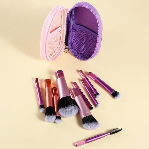 10 Pcs Travel Makeup Brush Set Colorful Mini Makeup Brushes with Makeup Brush Bag