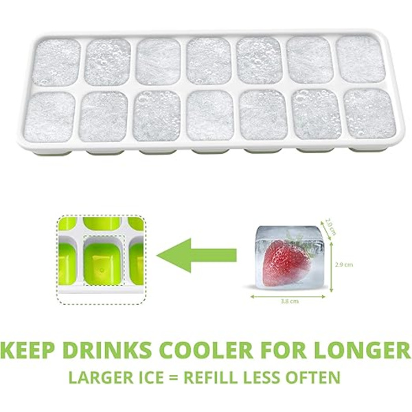Ice Cube Tray - Set of 4 Molds - Soft Bottom for Easy Ice Cube Release - Save Space with Stackable Lids - Dishwasher Safe - BPA-Free Silicone