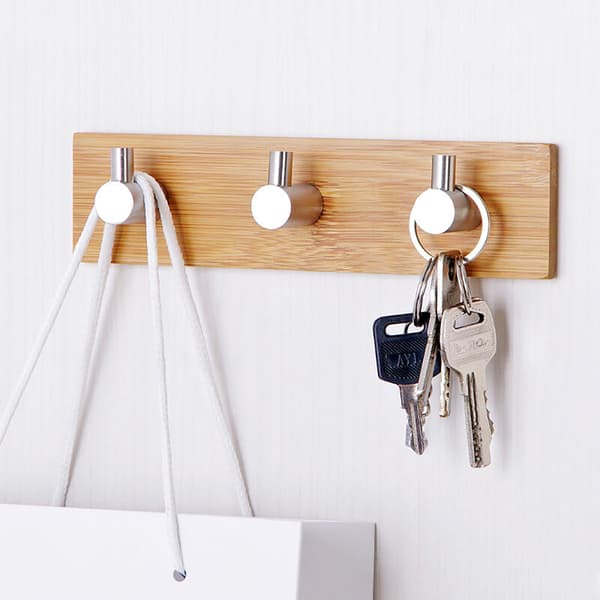 Wall hook self-adhesive hook coat rack bamboo towel hook holder decorative organizer clothes hooks for home coats scarves handbag (three hooks)