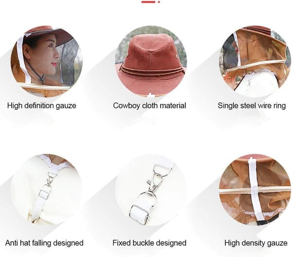 Biodlingsutrustning, Cowboy Biodlingshatt med Fästremstillbehör, 360° Säkert Skydd