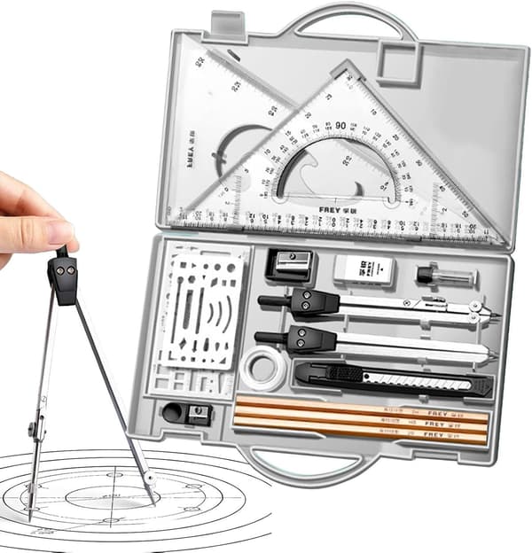 Generic Geometry Compass Set, Geometry Set for Students | 16x Professional Set - Drawing Tools with Storage, Graphic Drawing Supplies for [DB] Transparent