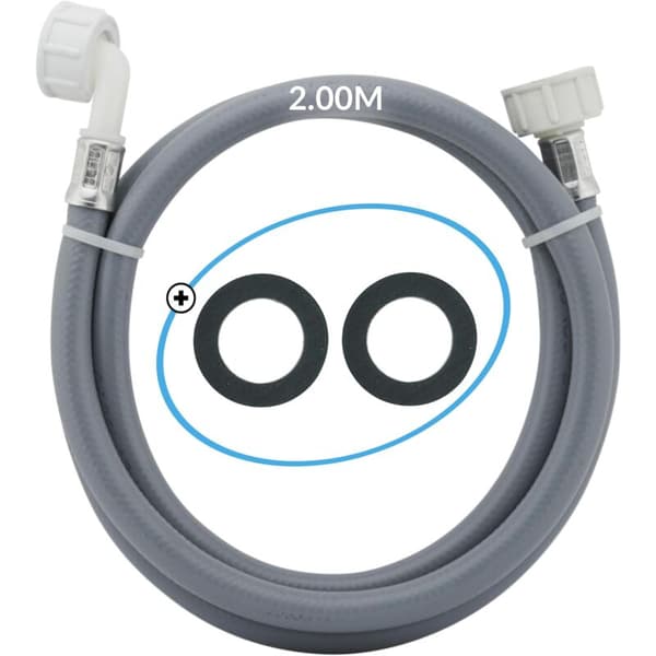 Universal Washing Machine Hose 2.00M with Rubber Seals - Compatible with Most Dishwashers and Washing Machines