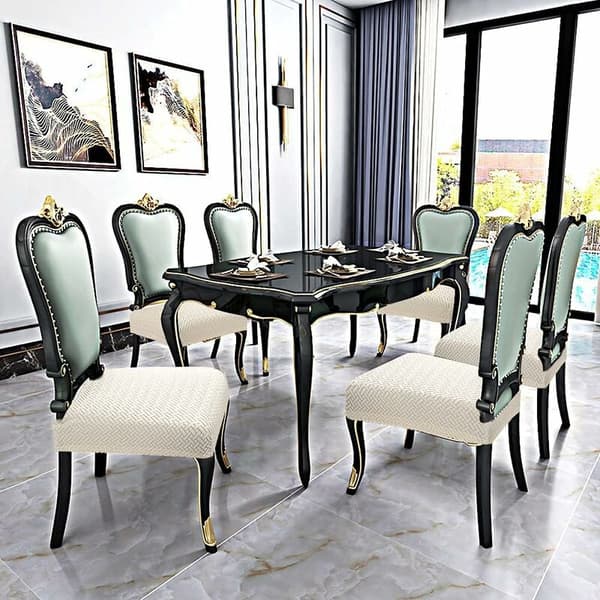 Jacquard Stretch Chair Covers for Dining Room Removable Washable Chair Covers, Beige (4pcs)
