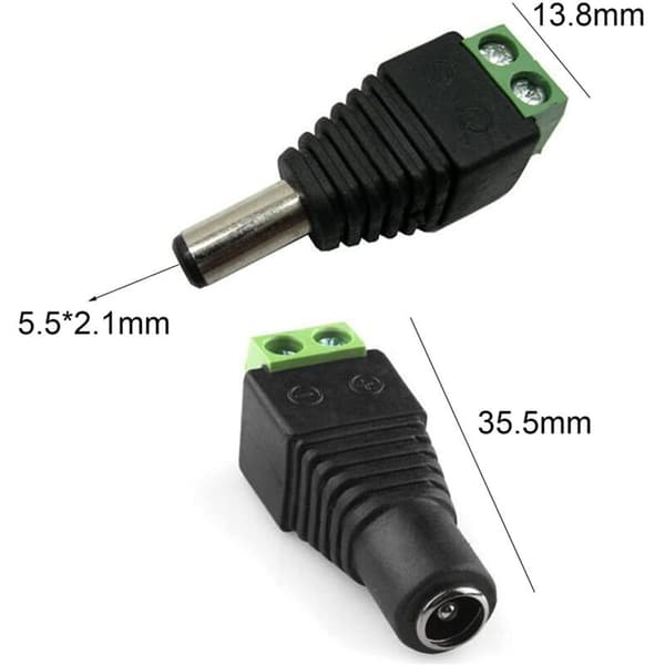 4-pak 5,5 mm 2,1 mm DC han- og hunstrømstikadapter 12 V-adapterstik, DC han-/hunstik, til CCTV-kamerasikkerhedssystem LED-lys