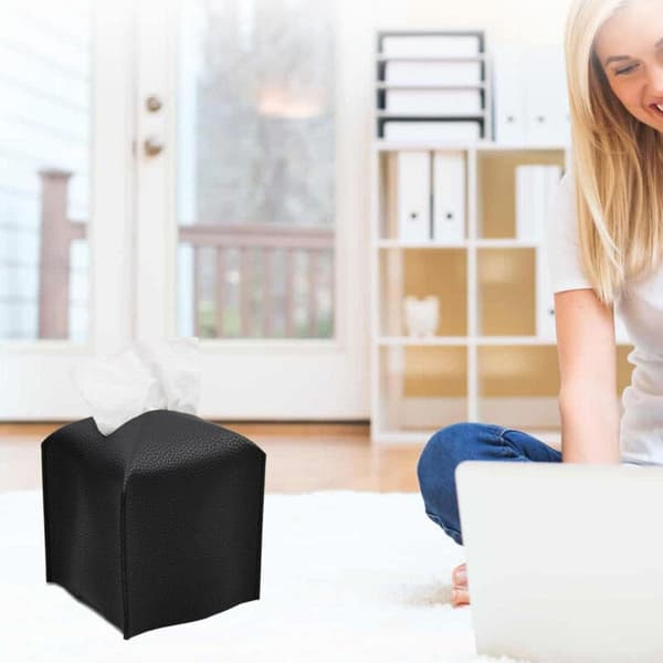 Decorative Black Square PU Leather Tissue Box for Home and Office Decoration