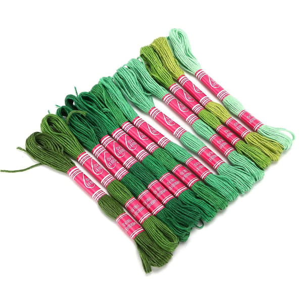 12 stk. broderitråd gradient lys farve polyestertråd til broderielskeres gruppehåndværk (grøn serie)