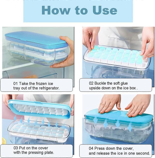 Ice Cube Tray with Lid, Food Grade Silicone Molds, Release All Ice Cubes in One Second, Reusable 48 Ice Cube Tray Blue Blue