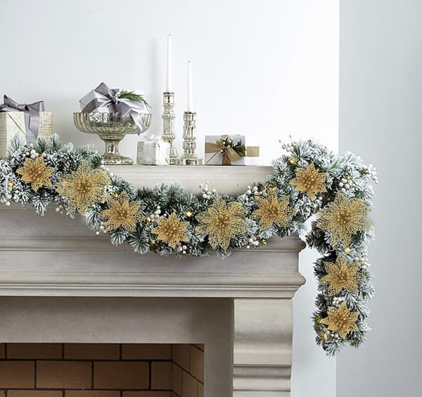Julestjerne glitterpynt 30 stk kunstige juleblomster, juletræsdekorationer, julepynt