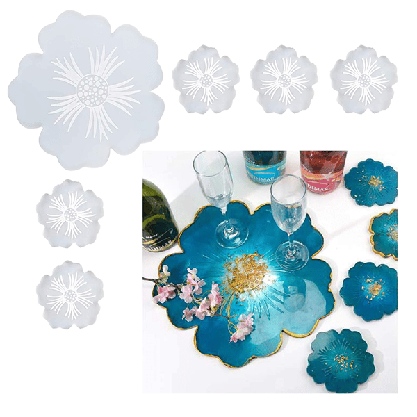 6 st Resin Coaster Molds, Large Silicone Flower Shape Tray Coasters