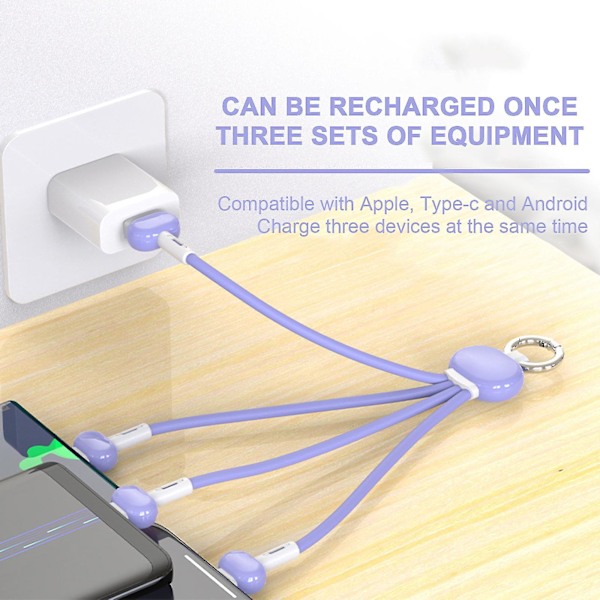 Rask Multiladekabel Holdbar Bærbar 15cm Silikon Fleksibel Mobiltelefon USB Ladekabel db White