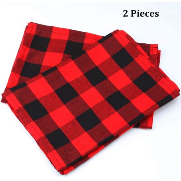 2 Pieces Christmas Red Gingham Fabric Table Runner Christmas Home Decor Red and Black Tablecloth Mat