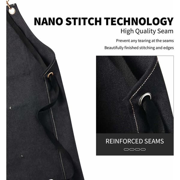 Chef Apron Waterproof Cotton Canvas Adjustable Cross Back Apron Multiple Pockets Painted Barista Overalls Black