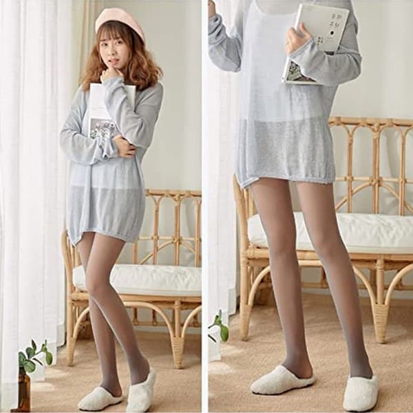 Opake vintertermo-tights med høy midje, fleece, grå - connecting KLB