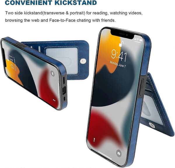 iPhone 13 Skal Plånbok med Kortfack, Premium Läder Magnetlås Ställ Robust Skyddsfodral för iPhone 13 6.1 tum (Blå)