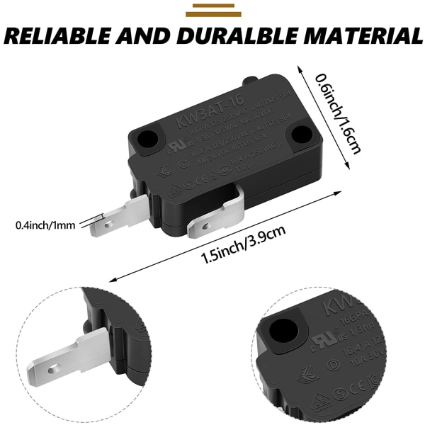 4 stk mikrobrytere KW3AT-16 trykkbrytere 16A250V normalt