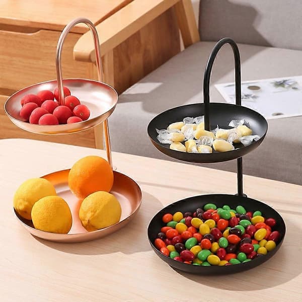 Wire Metal Fruit Basket, Double Layer, Countertop, Small Candy Holder Gold Gold